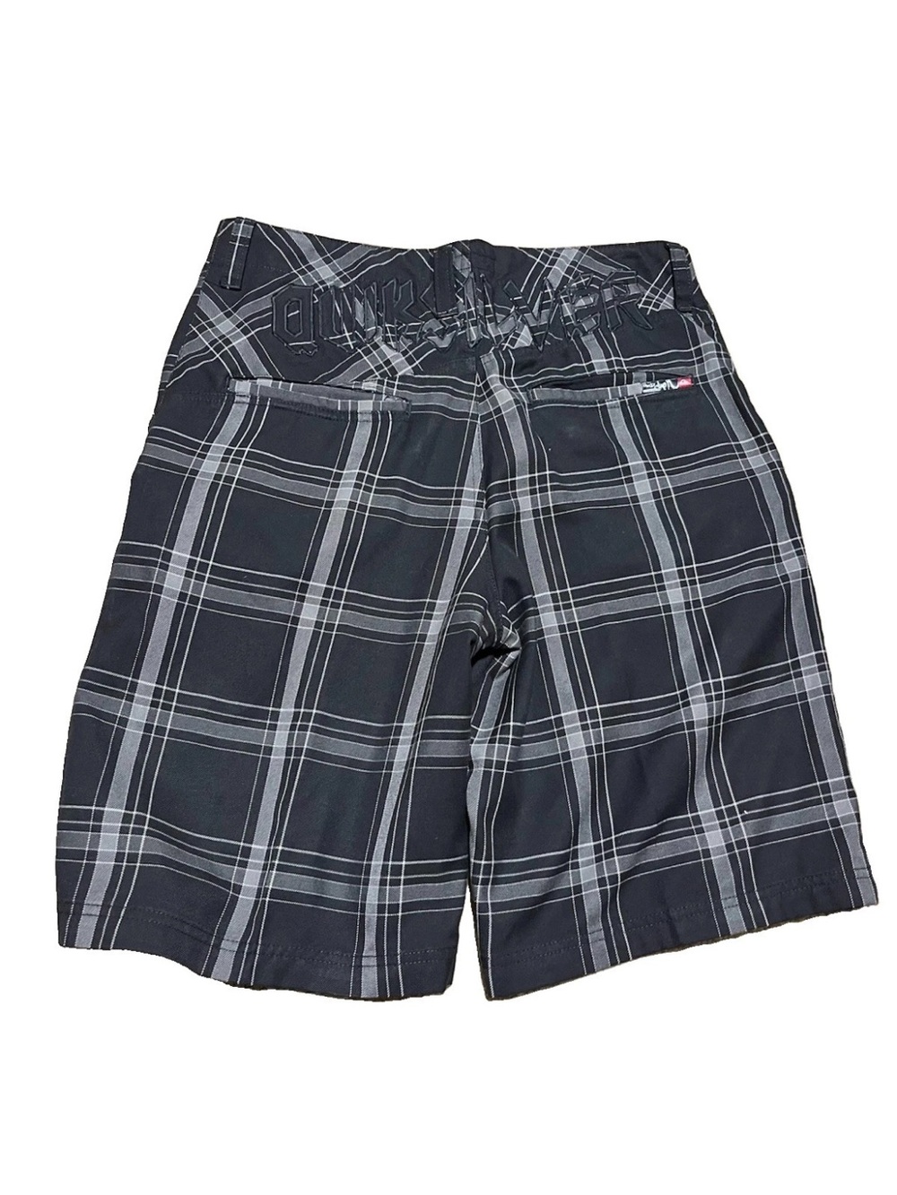 Quiksilver Men's Casual Shorts Gray Black Plaid Size 32 Spellout Graffiti